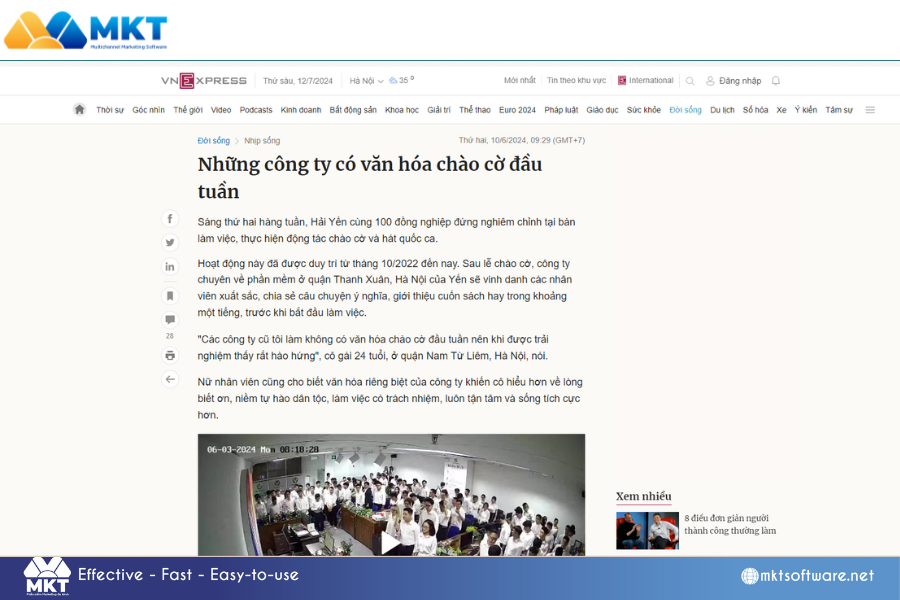 VnExpress reports on the flag salute culture at MKT Software What the press says about the flag salute culture at MKT Software