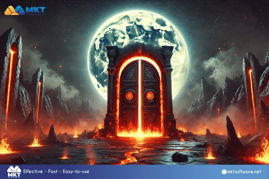 Door of hell bright moon backdrop AI-Crafted Halloween Backdrop Ideas: Spooky, Scary, and Spectacular