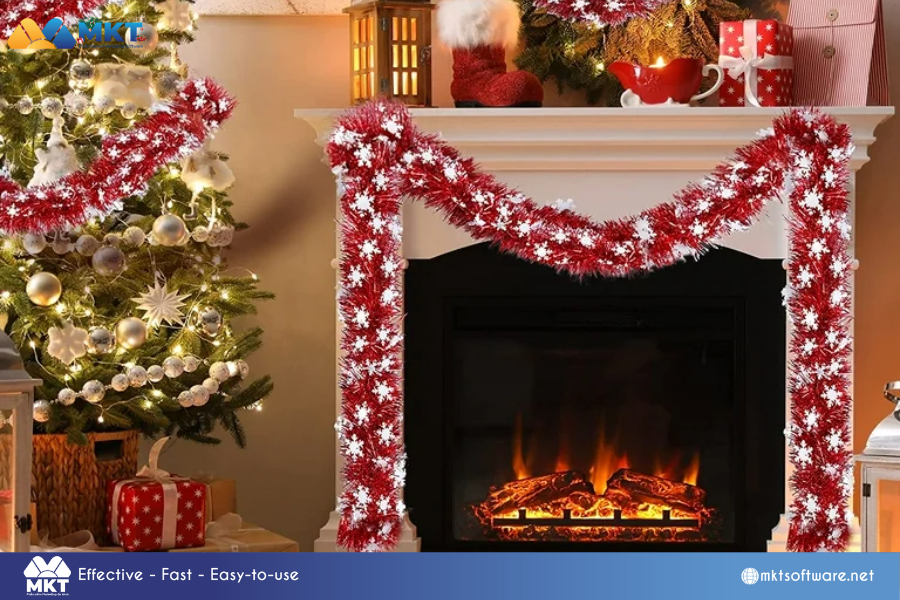 Red and snowflake tinsel garland metallic twist Spreading Holiday Cheer: Classroom Christmas Decorations