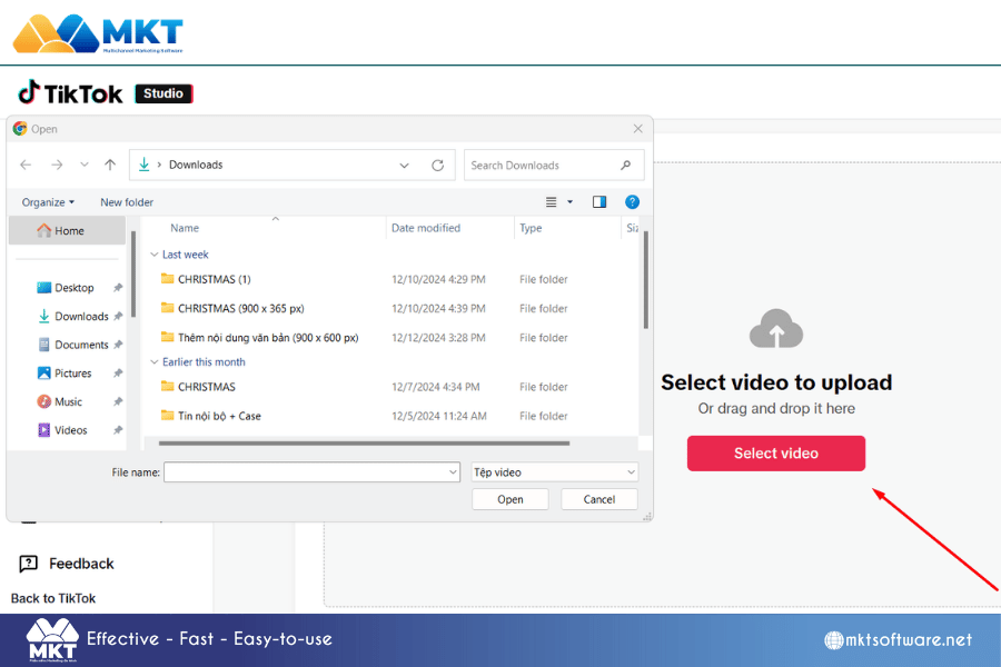Click next on the Select video How to schedule TikTok videos on TikTok from desktop