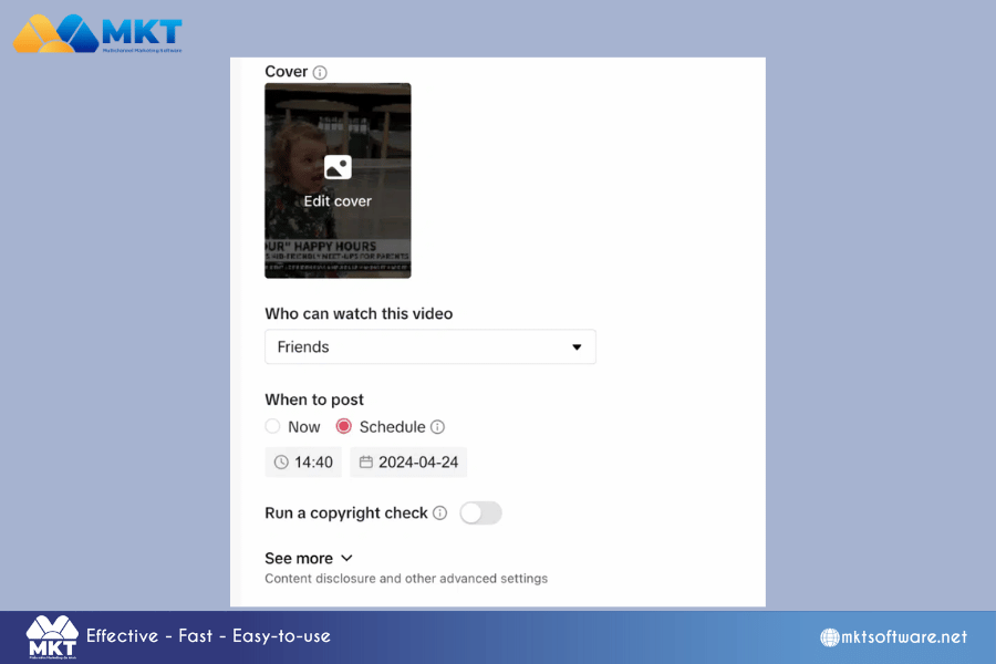 Enter the title and hashtags for your video in the caption field, then activate the Schedule function How to schedule TikTok videos on TikTok from desktop