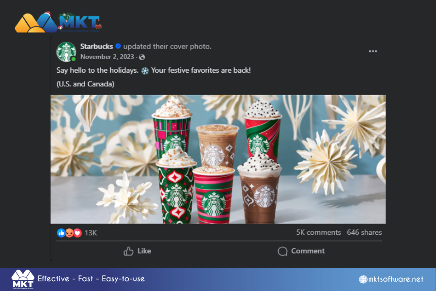 Christmas-Themed packaging and items of Starbucks 9 Outstanding Christmas Facebook Post Ideas 2024