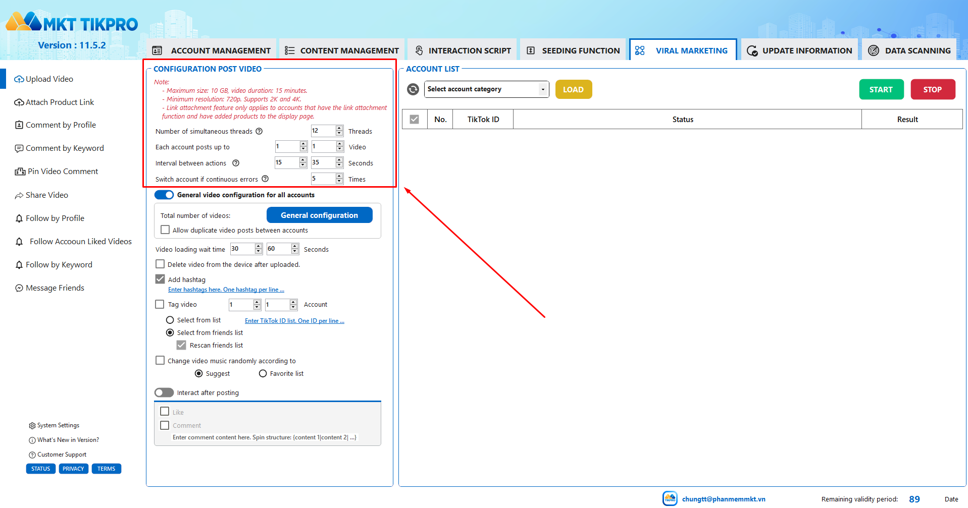 Configure the settings