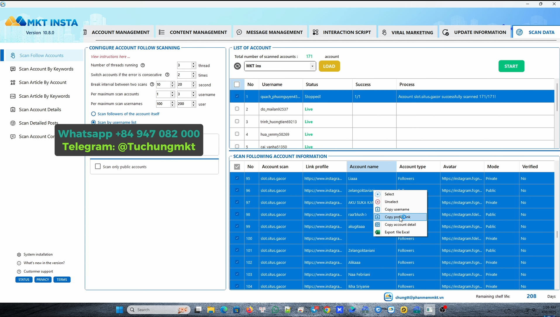 Scan Target Users for Bulk Messaging