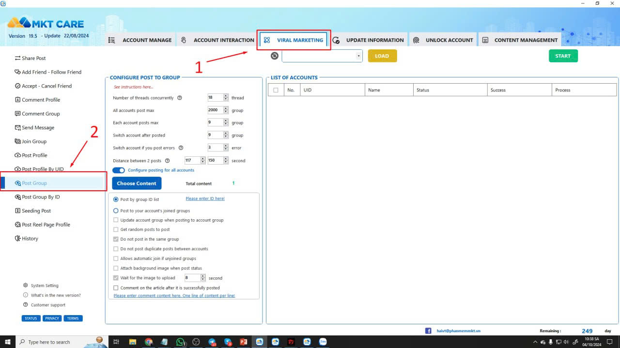 Guide to auto post to Facebook group quickly with MKT Care