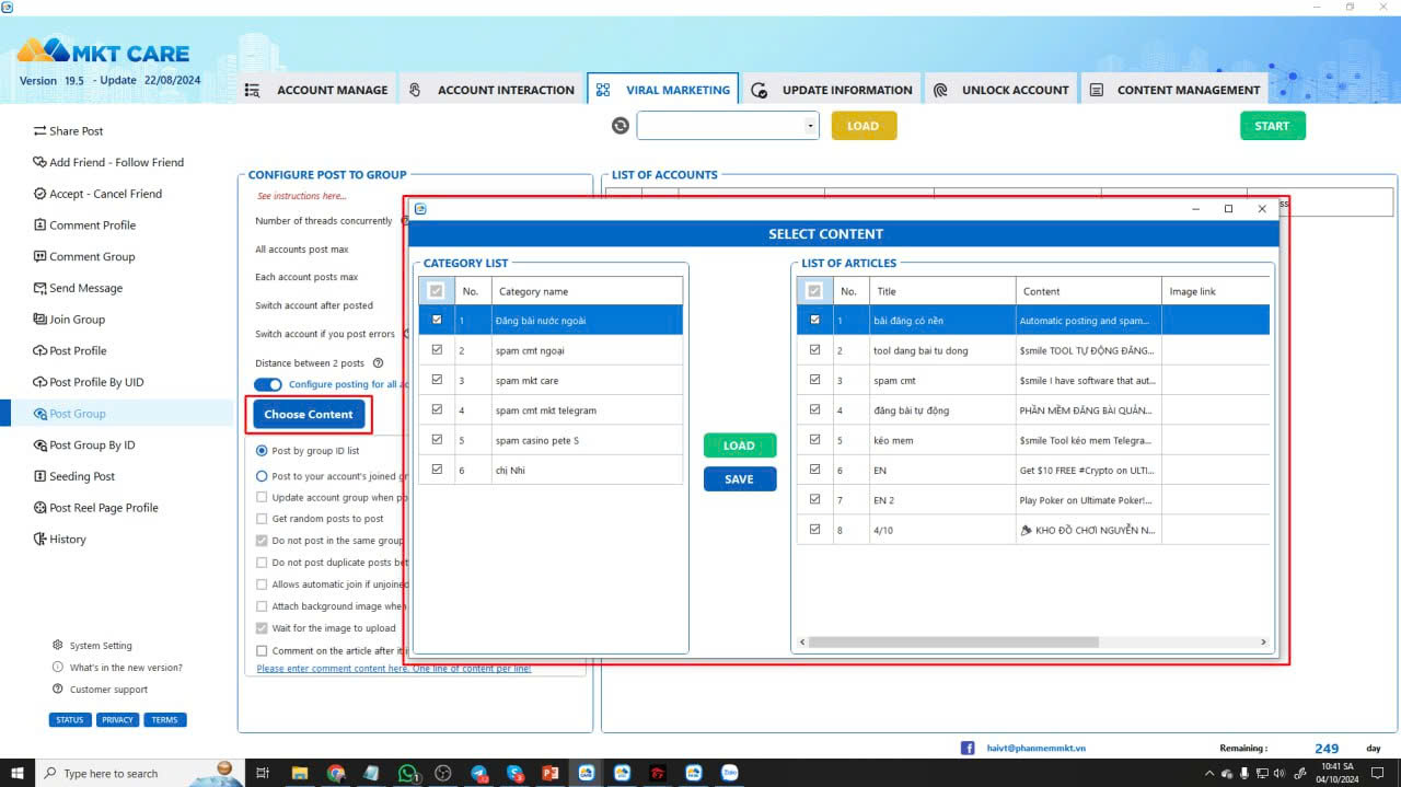 Guide to auto post to Facebook group quickly with MKT Care